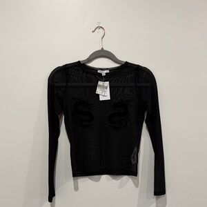 Sexy Black Long Sleeve Mesh Top